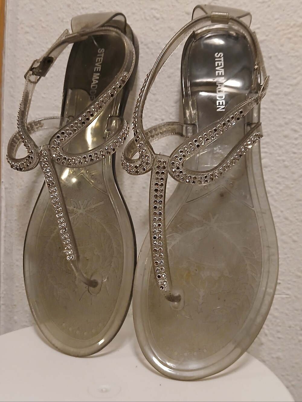Steve Madden Clear Rhinestone Jelly Thong Sandals Size 41 (US 10–10.5)